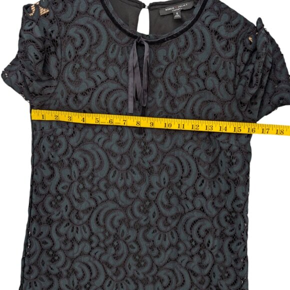 Romeo Juliet Couture Lace Mini Dress Green Black Short Sleeve Lined Size S - Picture 7 of 11